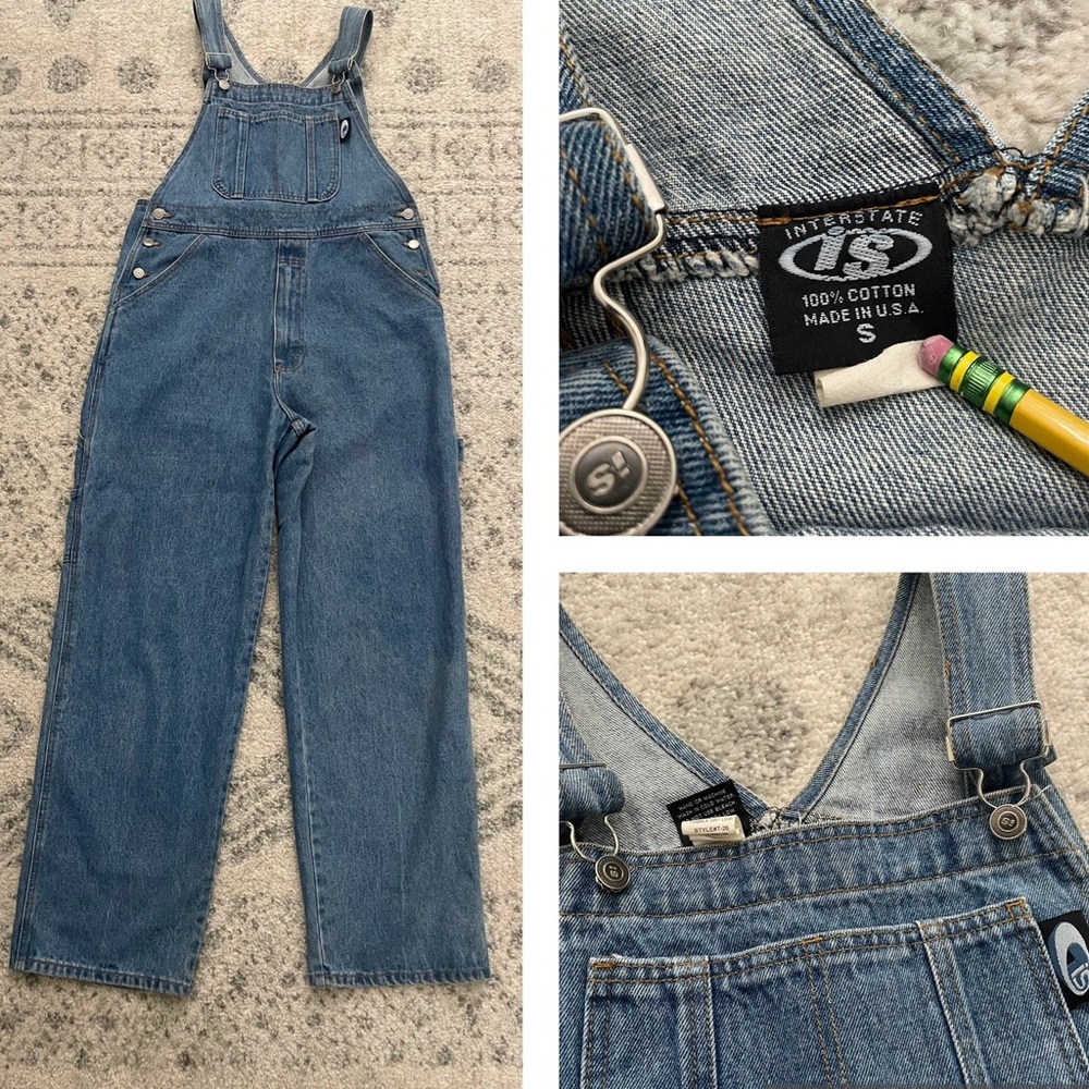 Vintage Interstate‎ IS Denim Jean Overalls Baggy Grunge Mens USA Blue Skater Y2K